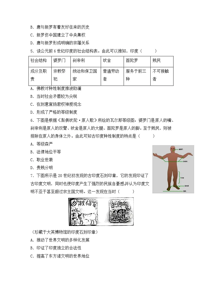 人教统编版高中历史选修3 2-5《南亚、东亚与美洲的文化》(原卷版无答案)课时训练第2页