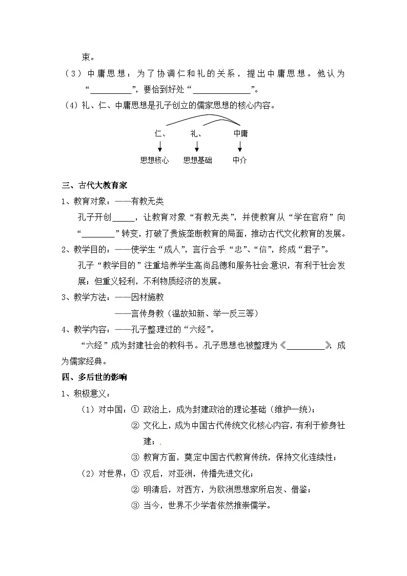 人教版 (新课标)高中历史选修4 2-1《儒家文化创始人孔子》导学案第2页