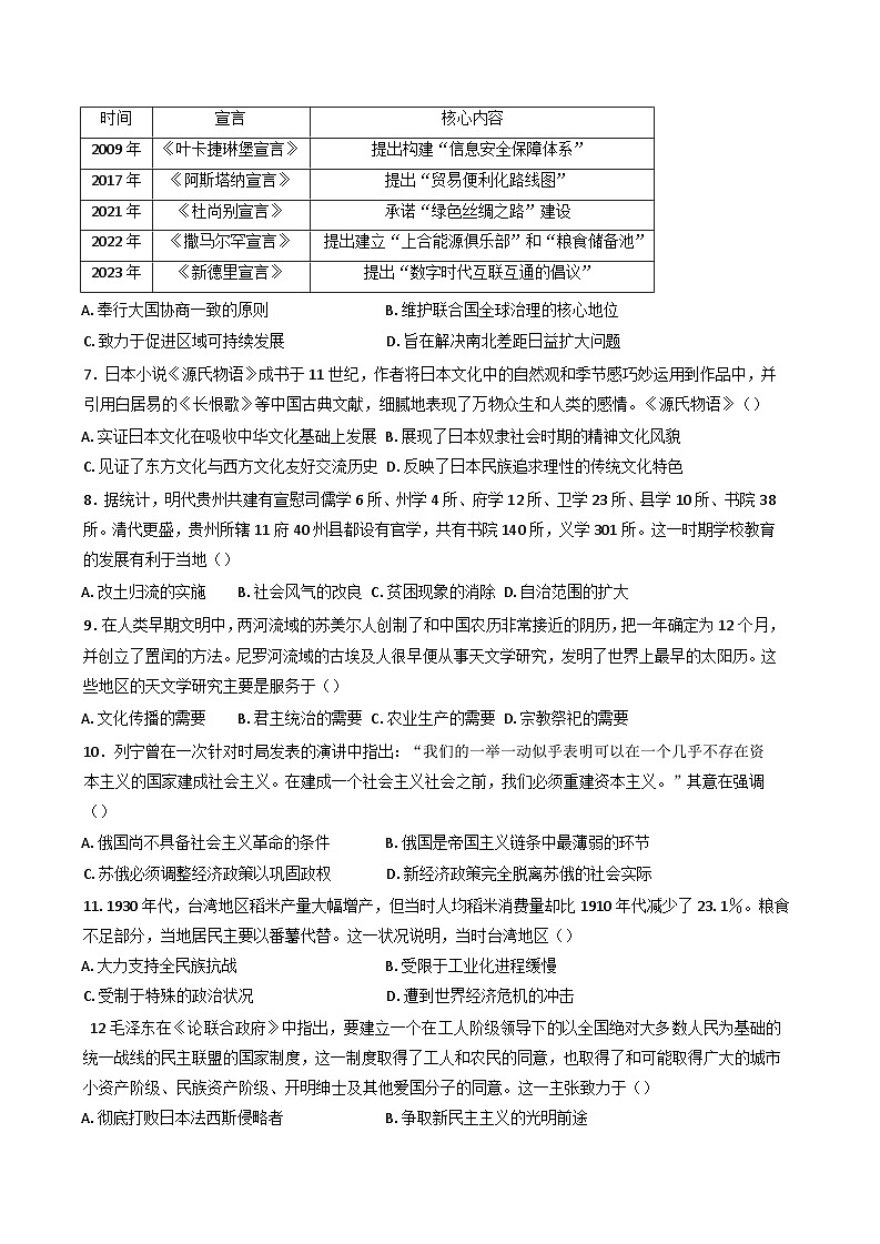 2025届河南省漯河市临颖县高三三模历史试卷(含答案)第2页