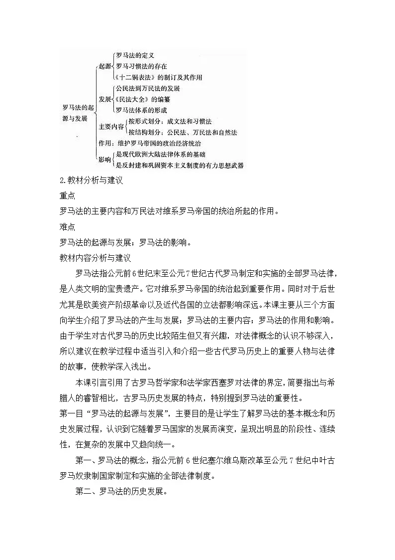 人教版 (新课标)高中历史必修1 2-6《罗马法的起源与发展》教学设计第2页