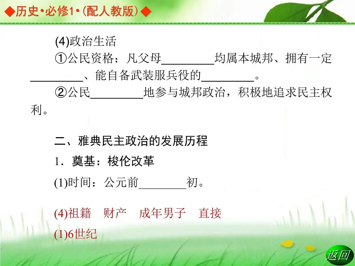 人教版 (新课标)高中历史必修1 2-5《古代希腊民主政治》导学课件第6页