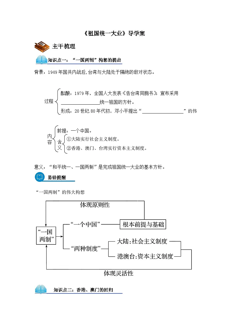 人教版 (新课标)高中历史必修1 6-22《祖国统一大业》导学案第1页