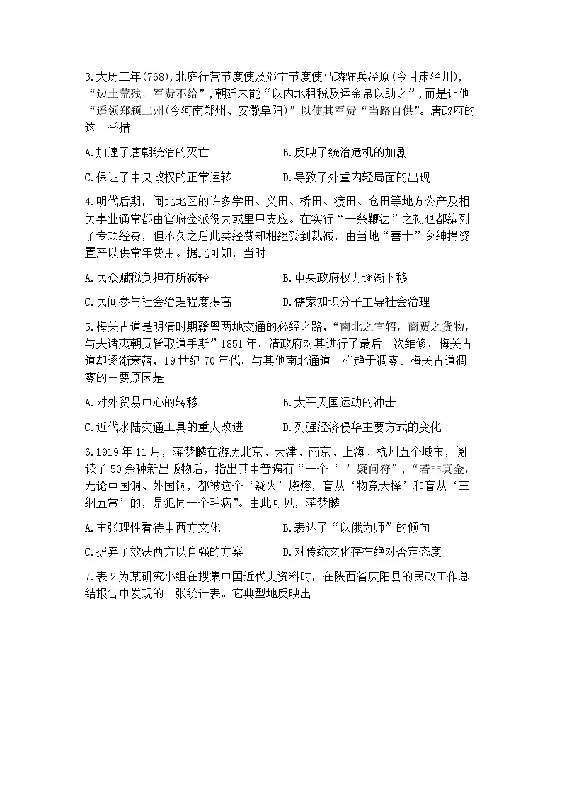 2025届山东省泰安市高三三模 历史试题+答案解析第2页