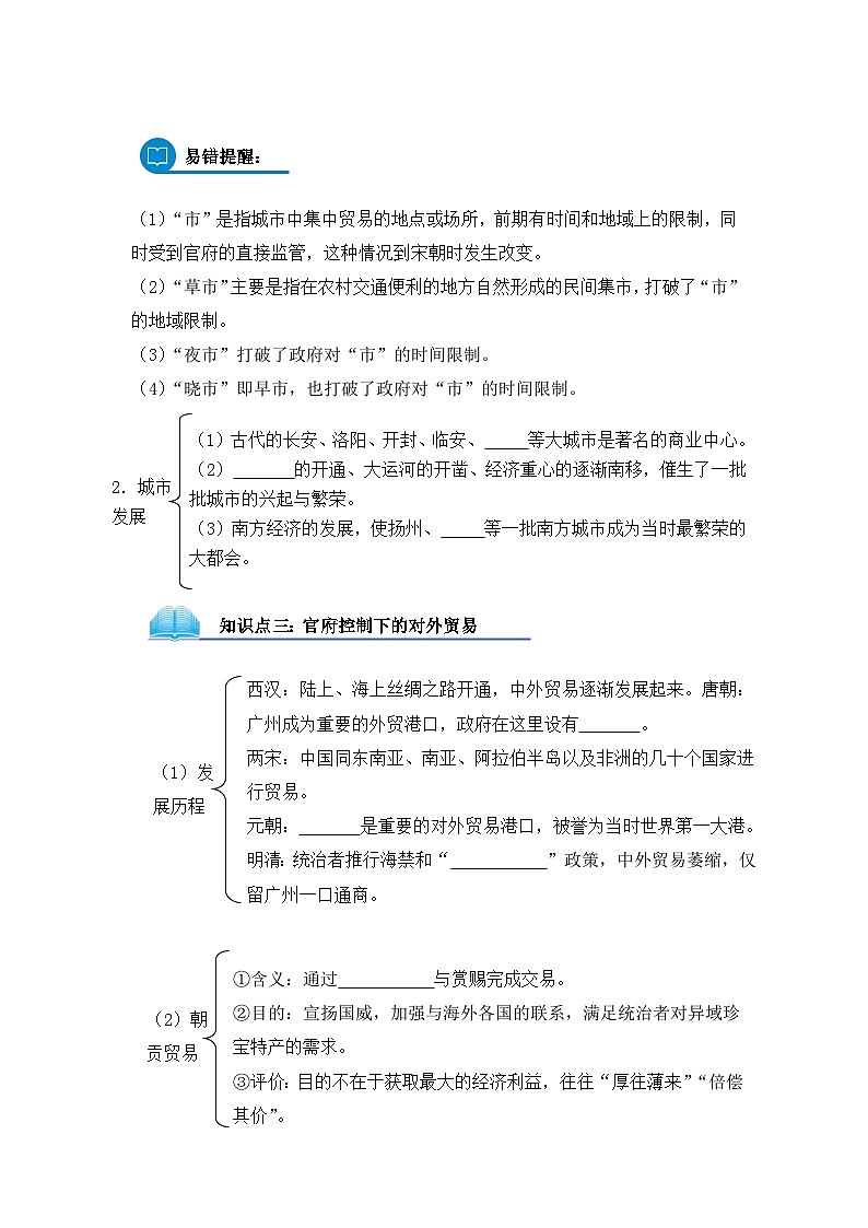 人教版 (新课标)高中历史必修2 1-3《古代商业的发展》导学案第2页