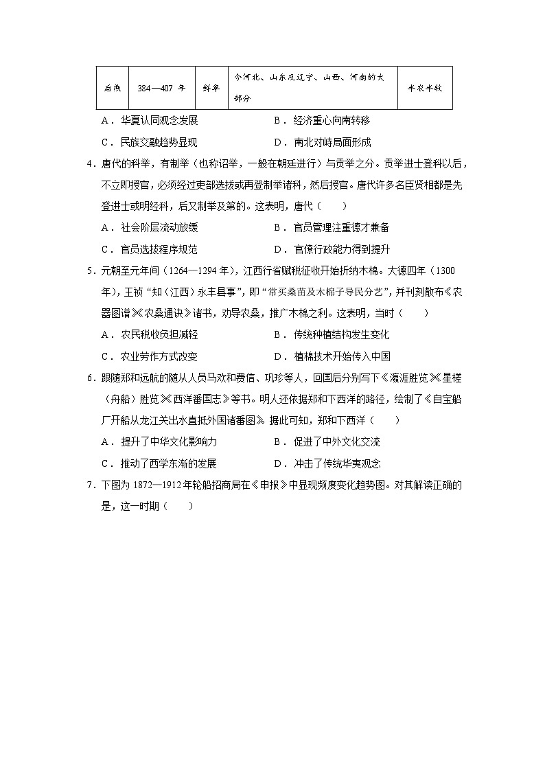 2025屆河北省張家口市高三下學期第三次模擬考試歷史試題(含答案)第2頁
