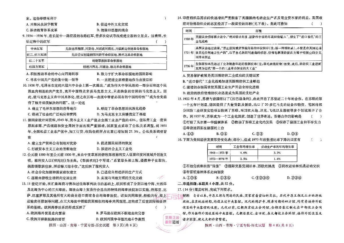 王后雄 高考押题预测卷 2025陕晋甘宁专版 历史第2页