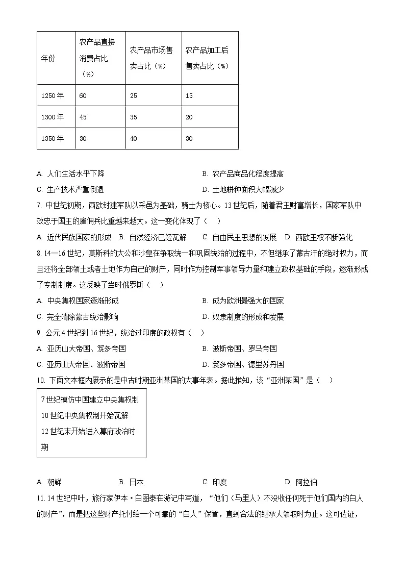 江苏省扬州市广陵区扬州大学附属中学2024-2025学年高一下学期期中历史试题(含答案)第2页