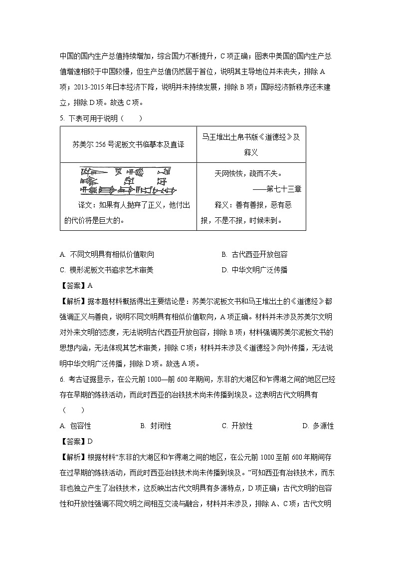 福建省泉州市2023-2024学年高一下学期期末教学质量监测历史试题(解析版)第3页