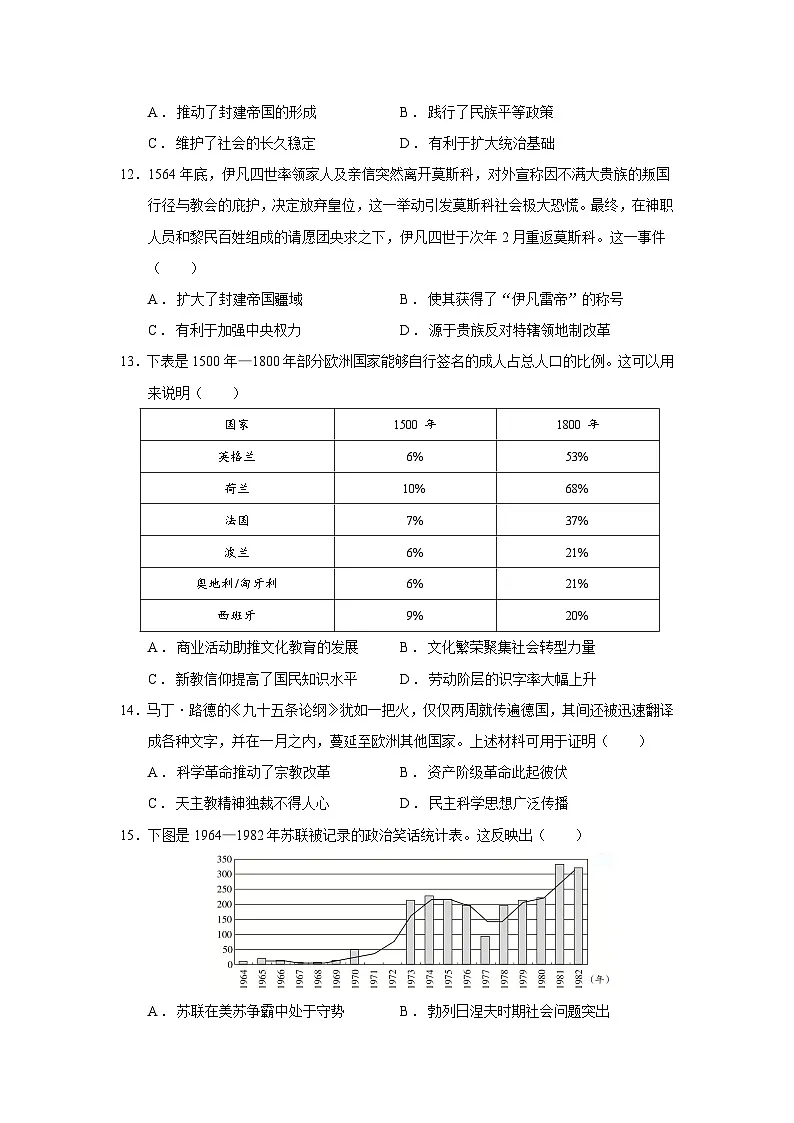 2025届河南省高三第二学期5月质量检测历史试题含答案第3页