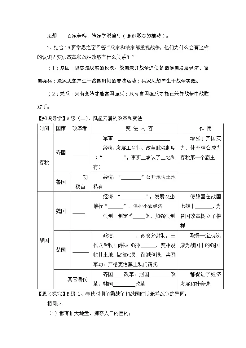 人教版 (新课标)高中历史选修1 2-1《改革变法风潮与秦国历史机遇》导学案第2页