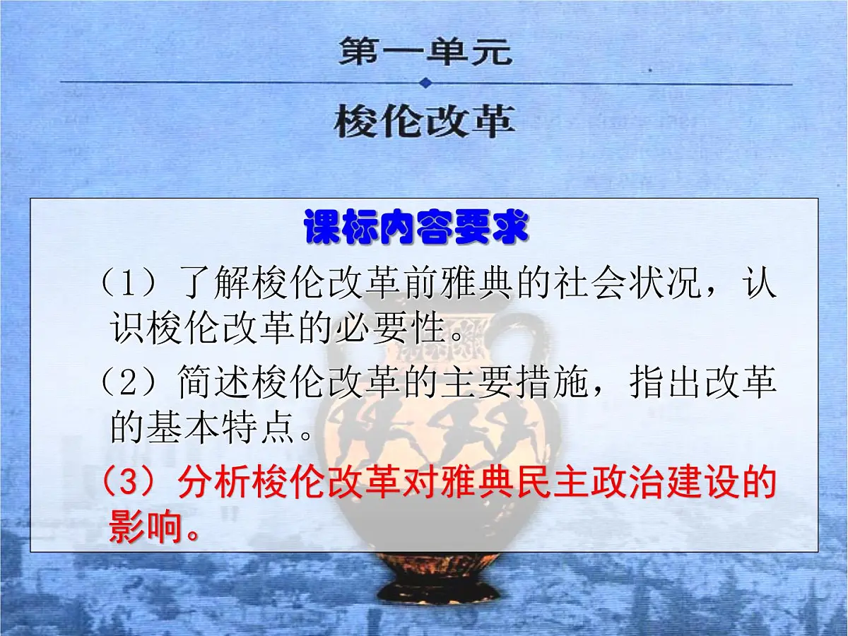 人教版 (新课标)高中历史选修1 1-3《雅典民主政治的奠基石》探究型课件第1页