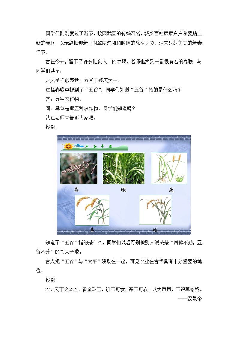 人民版高中历史必修2 1-1《古代中国的农业经济》教案第3页