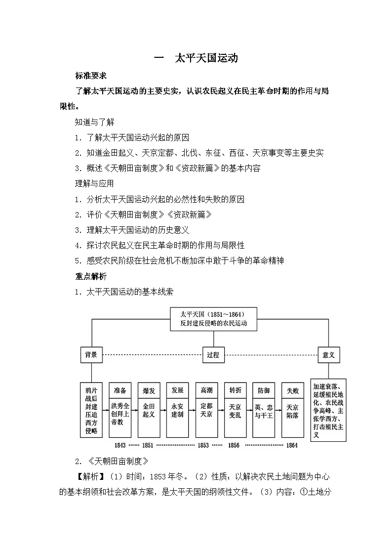 人民版高中历史必修1 3-1《太平天国运动》学案(有答案)第1页
