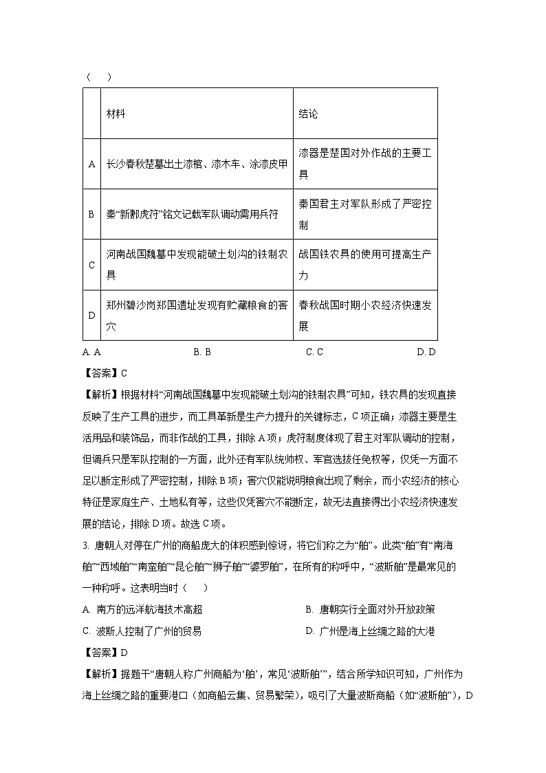 江苏省扬州市七校联盟2024-2025学年高二下学期第一次联考历史试卷(解析版)第2页