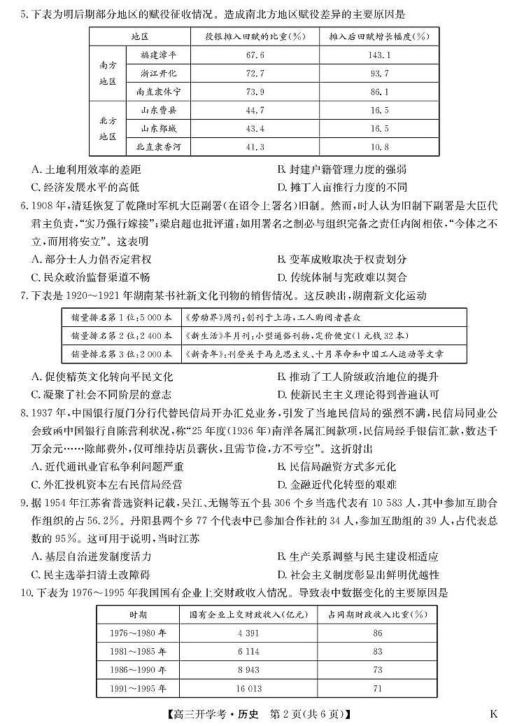 湖北省九师联盟2024-2025学年高三下学期2月开学考试历史试题(高考模拟)第2页