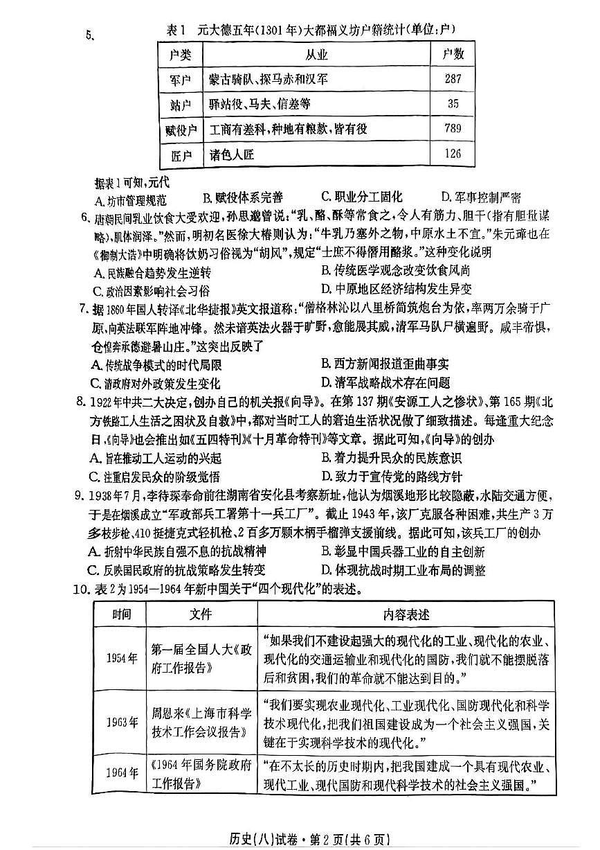 云南省名校2024-2025学年高三下学期月考(八)历史试卷(高考模拟)第2页