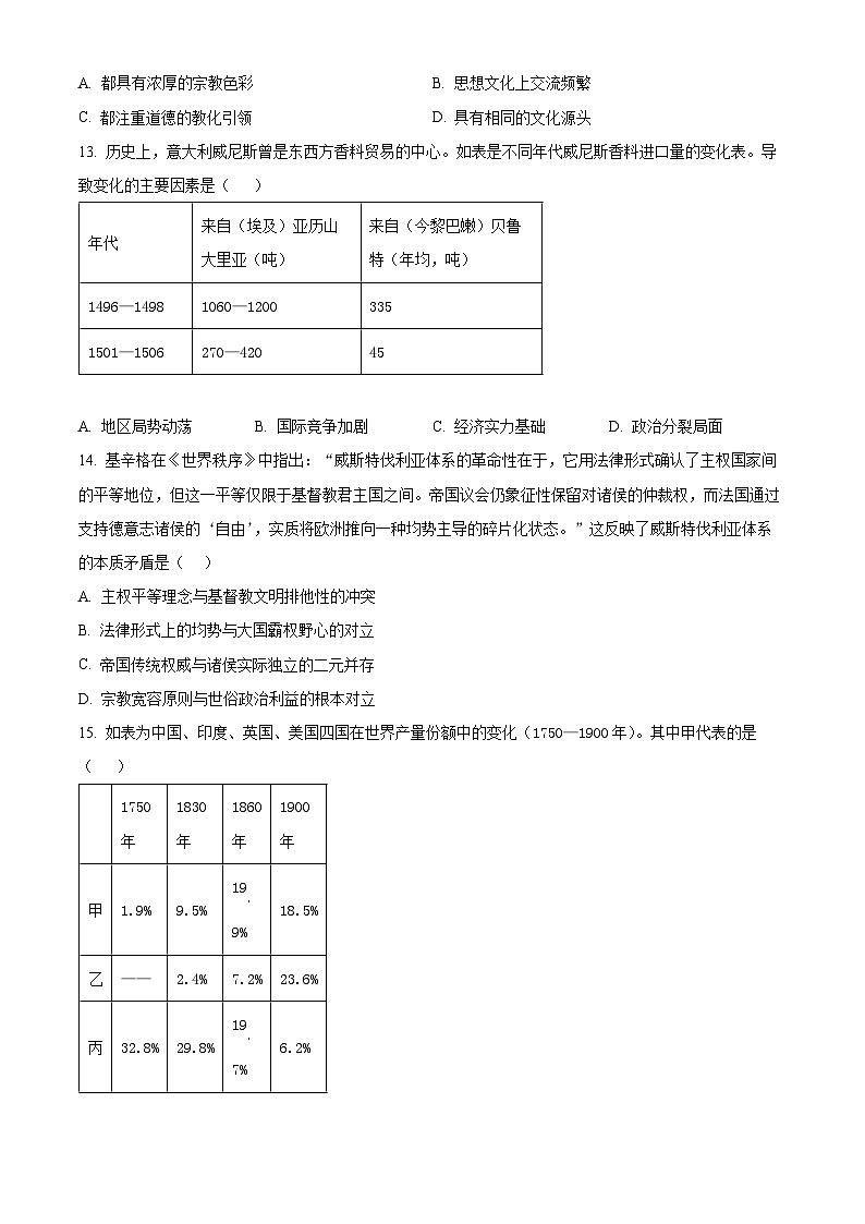 2025届广西壮族自治区高三下学期5月仿真考试历史试题(高考模拟)第3页