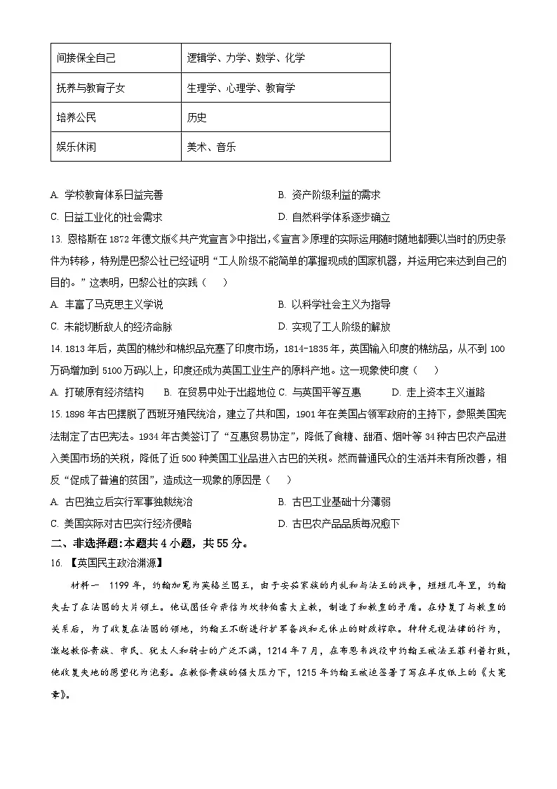 湖北省部分省级示范高中2023-2024学年高一下学期期中测试历史试题第3页