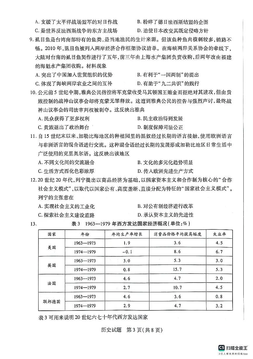 海南省部分学校2023-2024学年高二下学期学业水平诊断(二)【期末】历史试题第3页