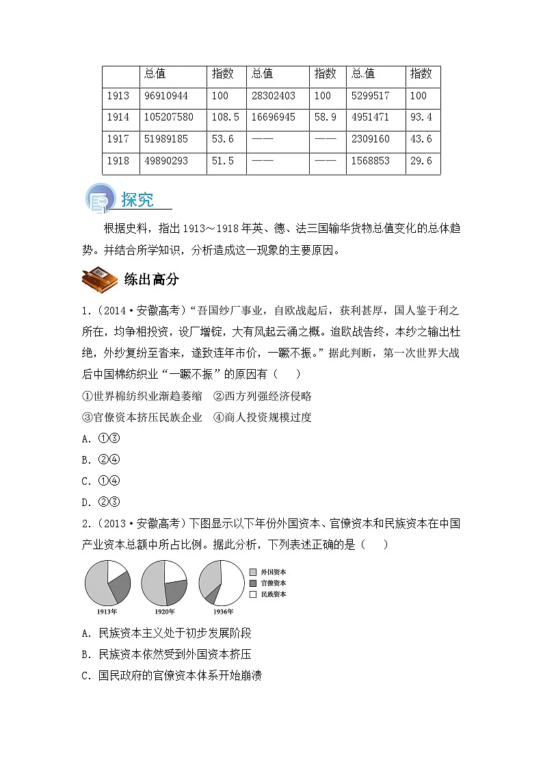 岳麓版高中历史必修2 2-11《民国时期民族工业的曲折发展》导学案第3页