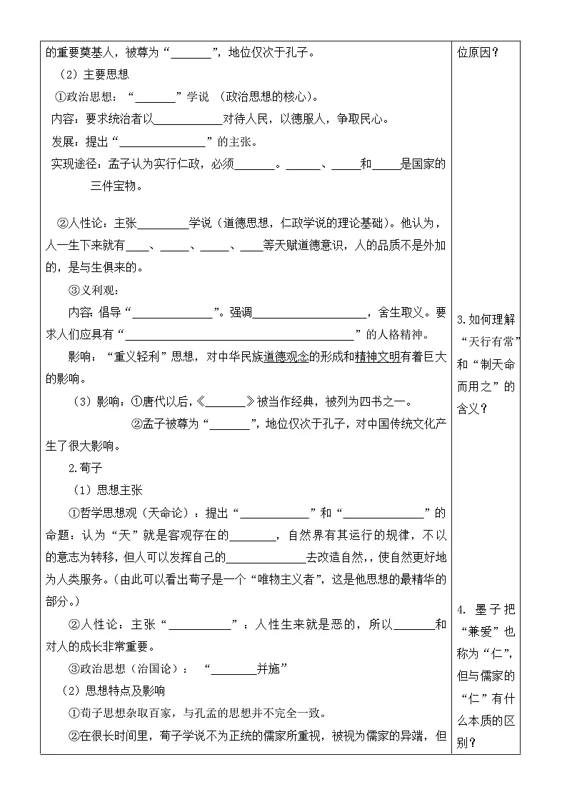 岳麓版高中历史必修3 1-2《战国时期的百家争鸣》学案第2页