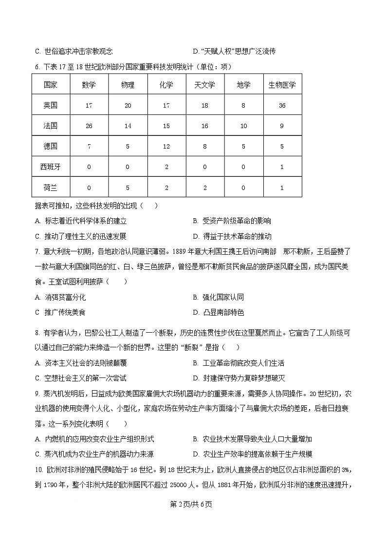 重庆市南坪中学2024-2025学年高一下学期5月月考历史试题(原卷版)第2页