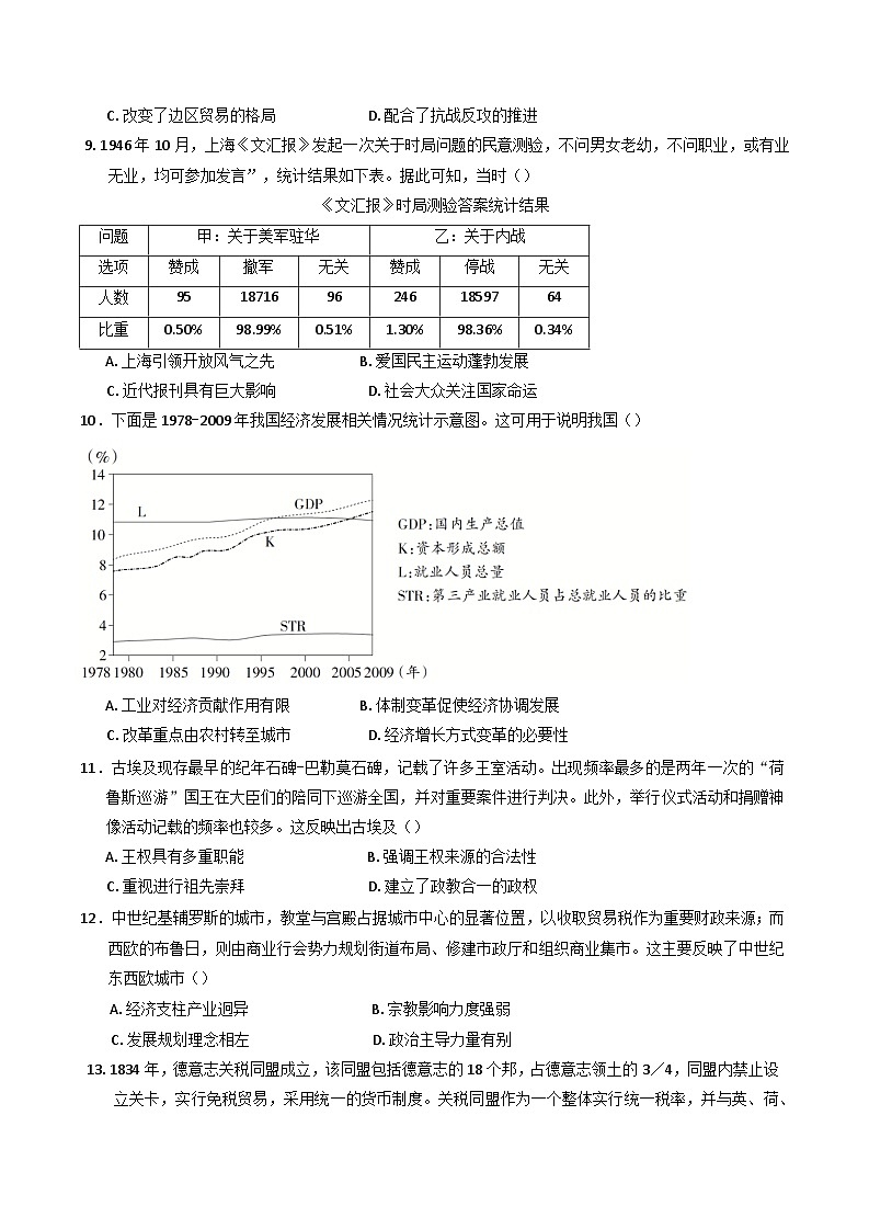 湖北省武汉市第六中学2024-2025学年高一下学期第四次月考历史试题(含答案)第3页