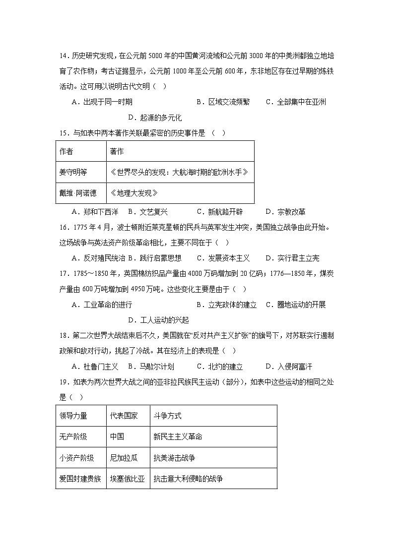 2025年6月四川省普通高中学业水平合格性考试历史试题(无答案)第3页