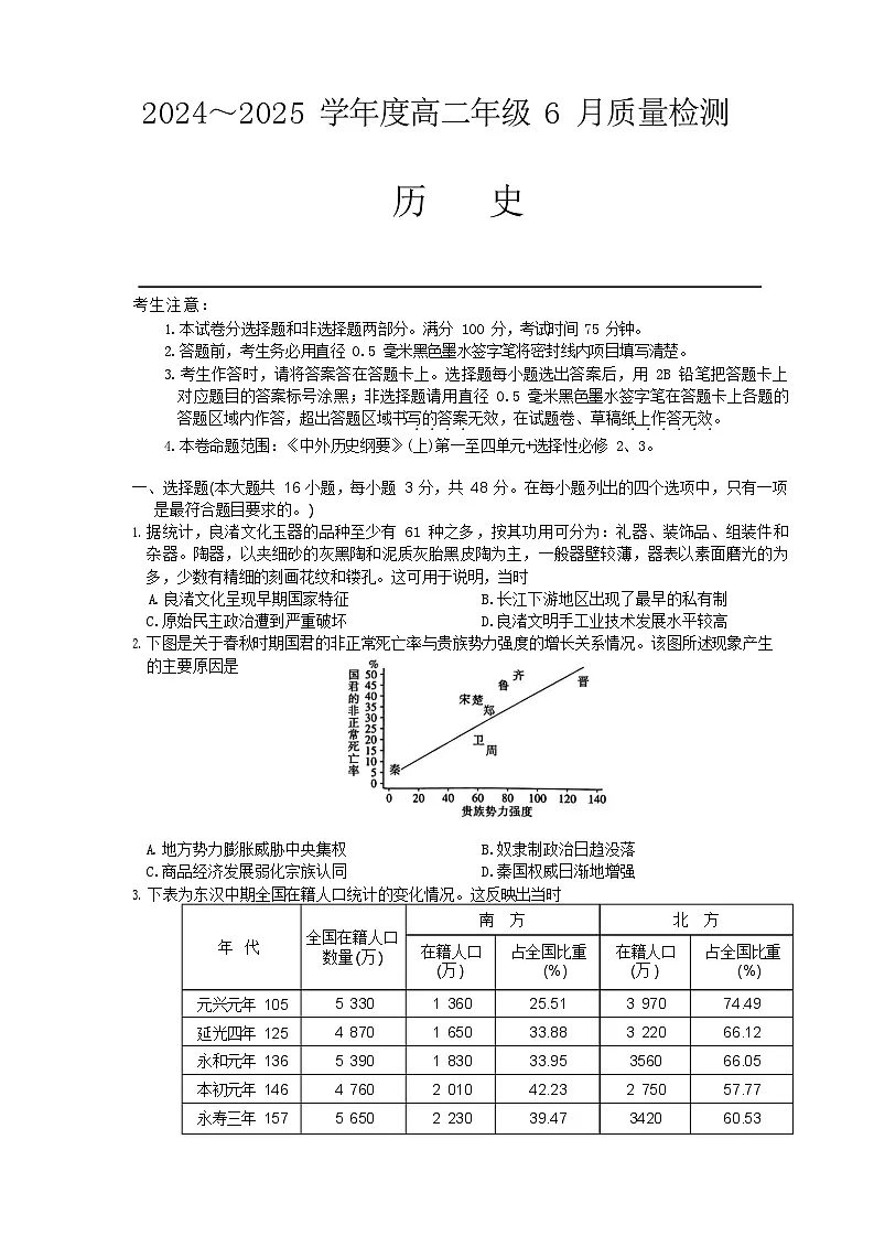 河北省保定市六校联考2024-2025学年高二下学期6月期末历史试卷第1页