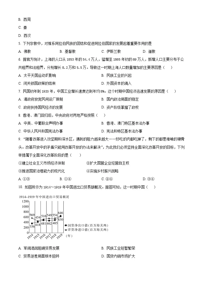 湖南省长沙大学附属中学2024-2025学年高二下学期6月月考历史试题(原卷版)第2页