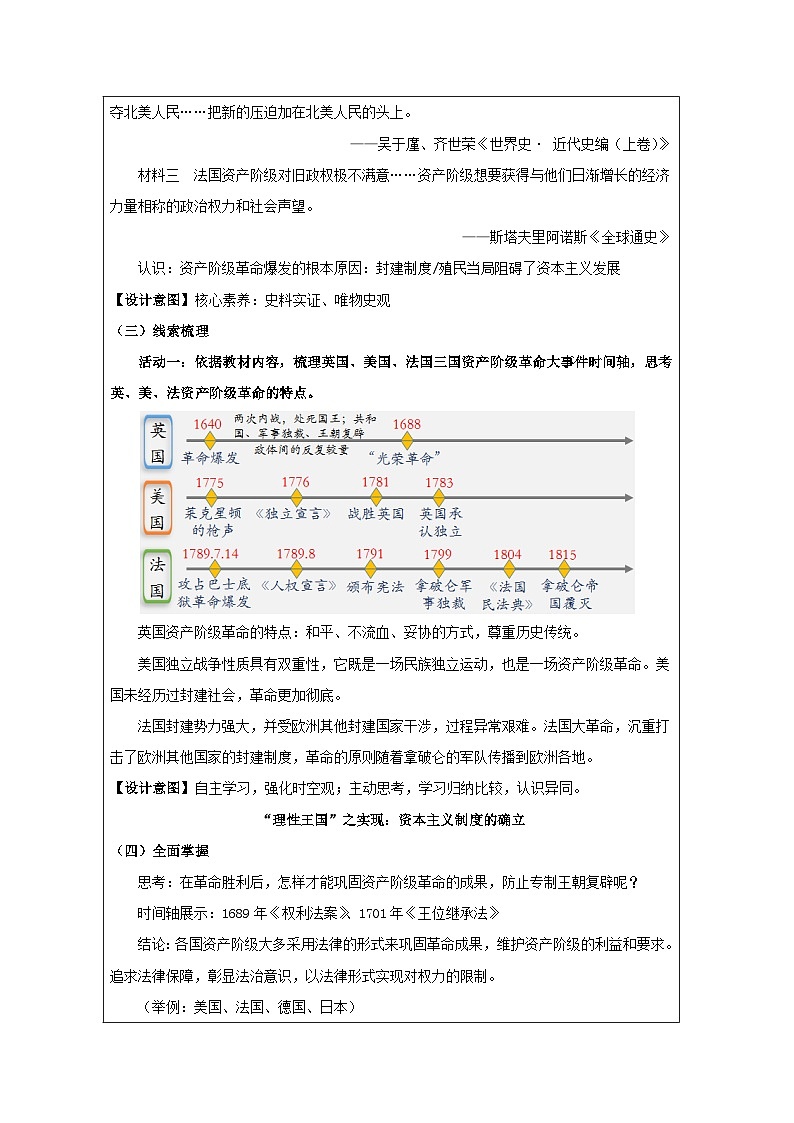 2024-2025学年统编版(2019)必修中外历史纲要下 第9课 资产阶级革命与资本主义制度的确立(教学设计) (1)第2页