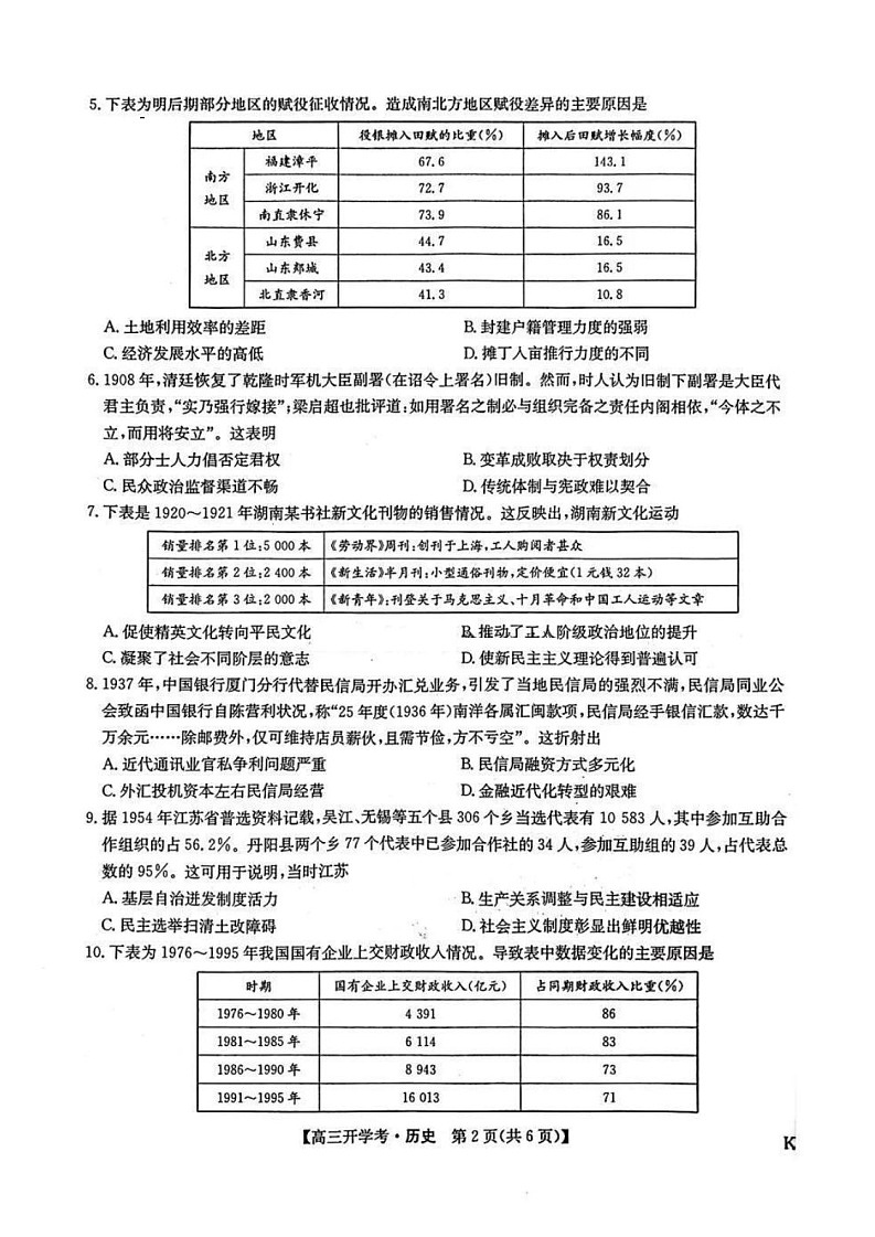 2025年九师联盟高三下学期2月开学考-历史试卷(学生版)第2页