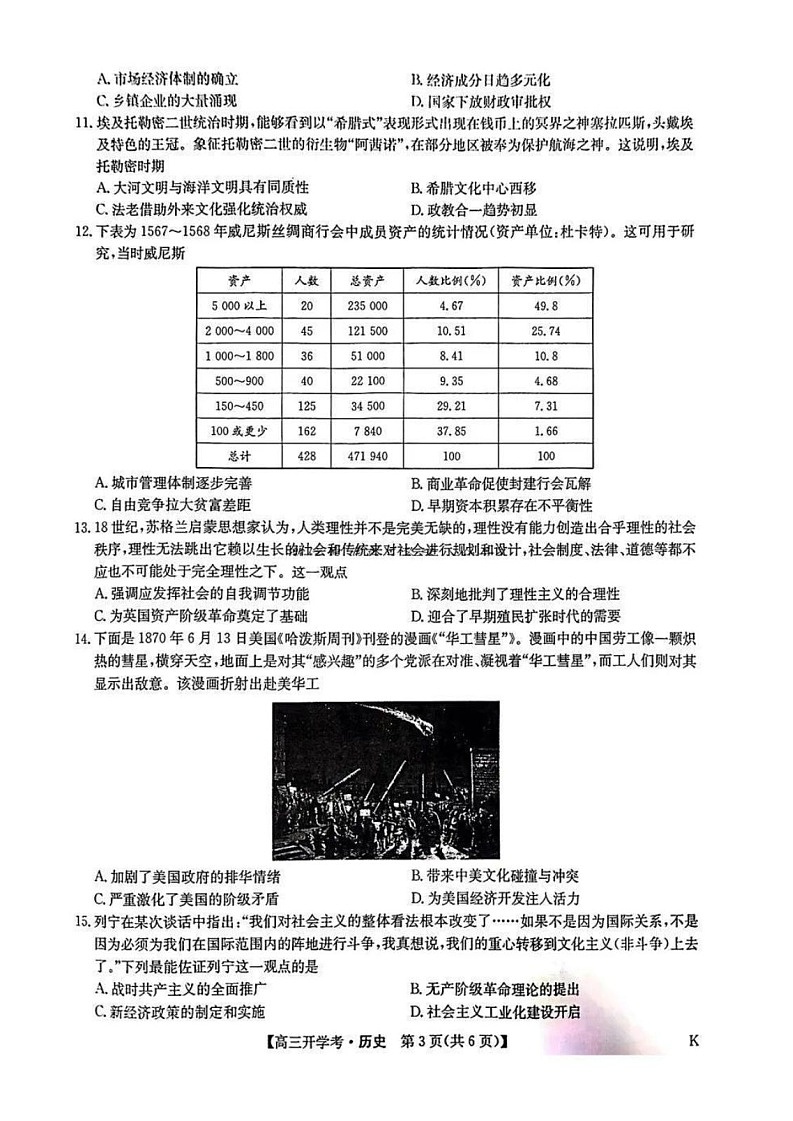 2025年九师联盟高三下学期2月开学考-历史试卷(学生版)第3页