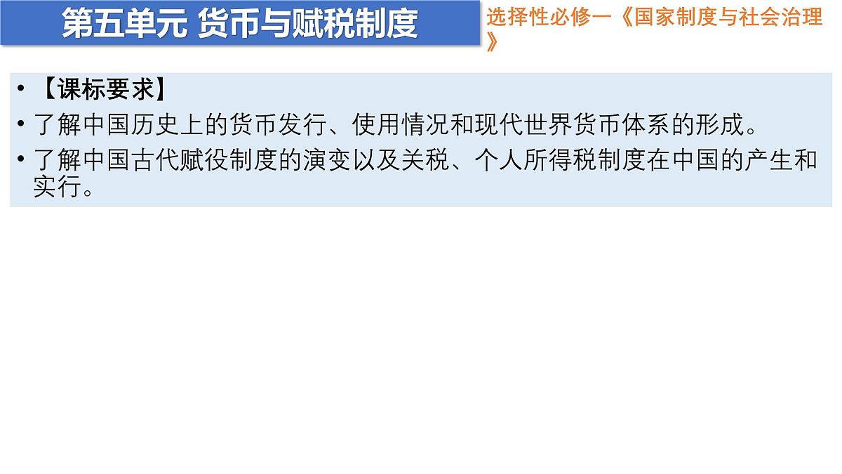 高中历史选择性必修一一轮复习课件:第五单元货币与赋税制度(33页)第1页