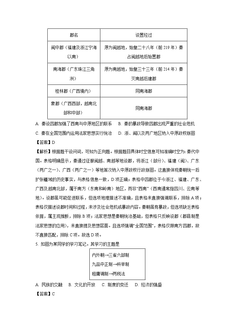 【历史】北京市大兴区2024-2025学年高一下学期期末检测试题(解析版)第3页