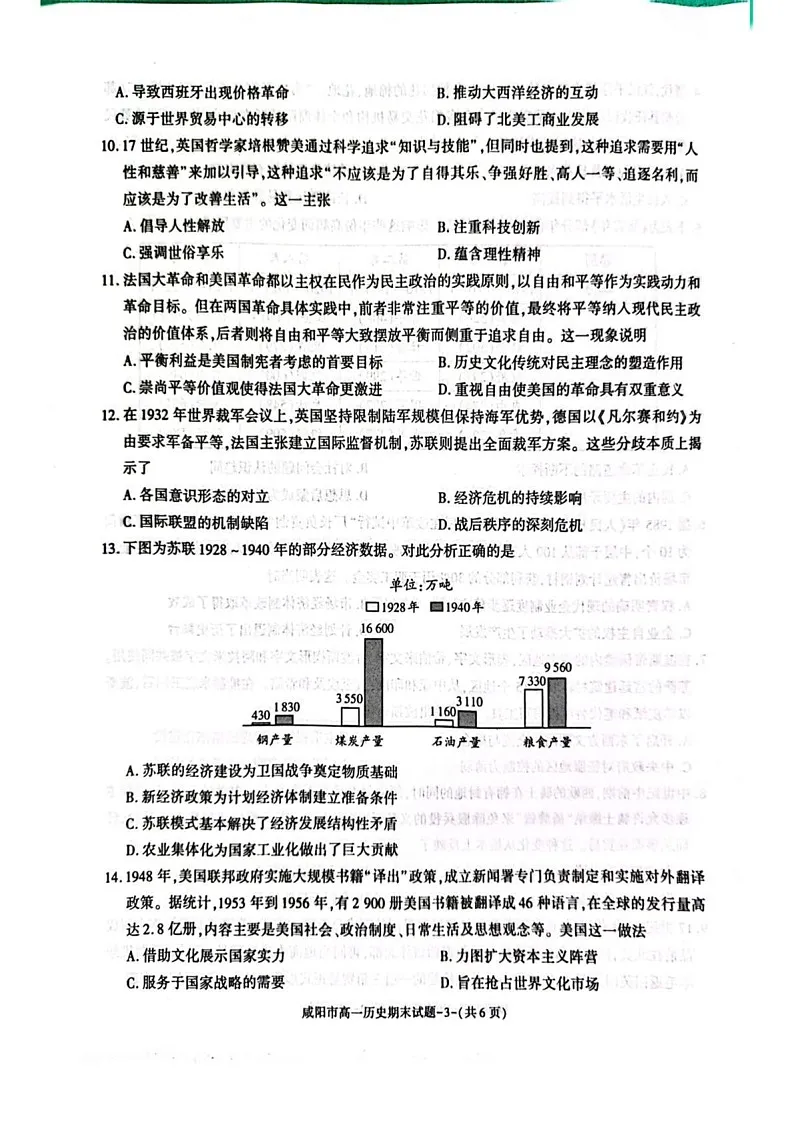陕西省咸阳市2024-2025学年高一下学期期末质量检测历史试卷第3页