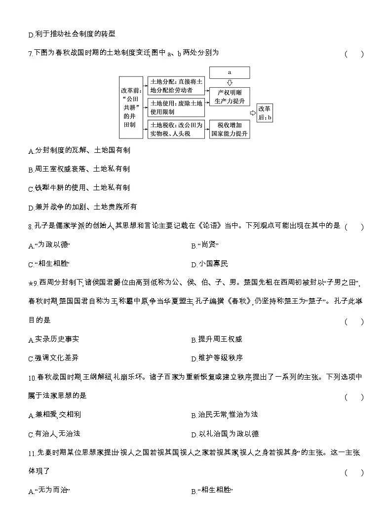 2025-2026高一历史(人教版)中外历史纲要(上)课时跟踪检测(二)诸侯纷争与变法运动(Word版附解析)第3页