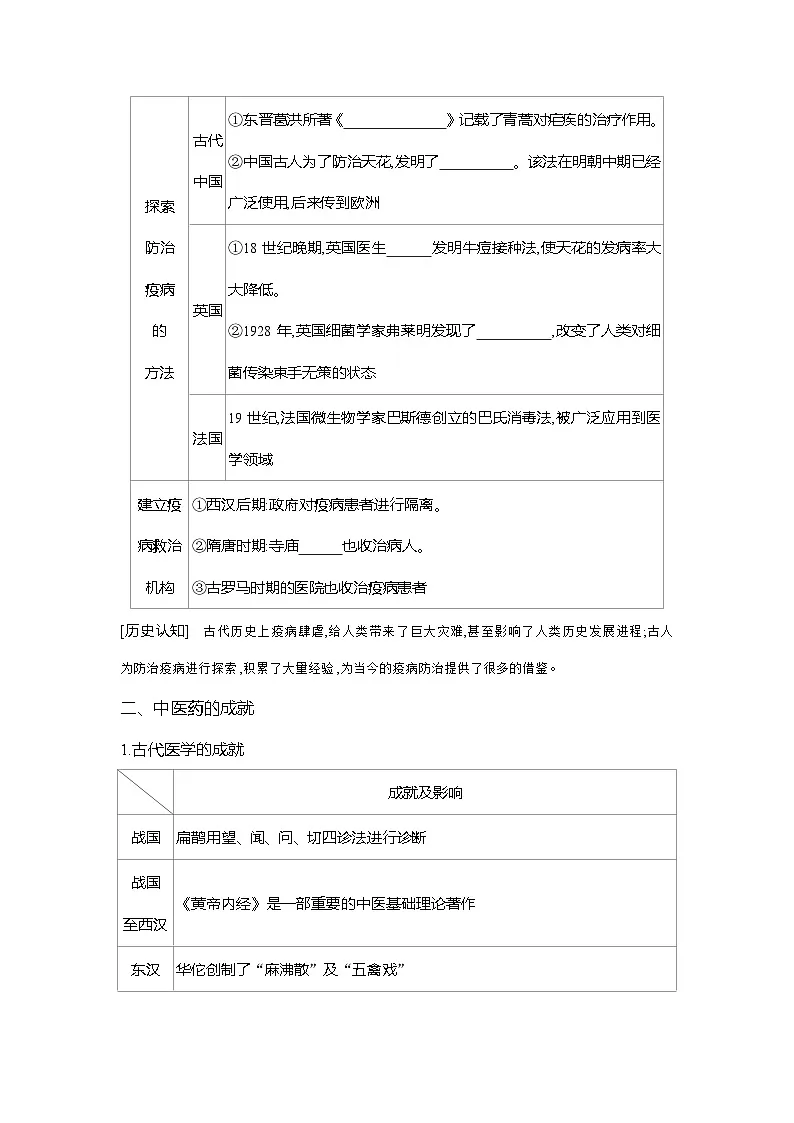 高二历史(统编版)选择性必修2导学案第14课历史上的疫病与医学成就(Word版附解析)第3页