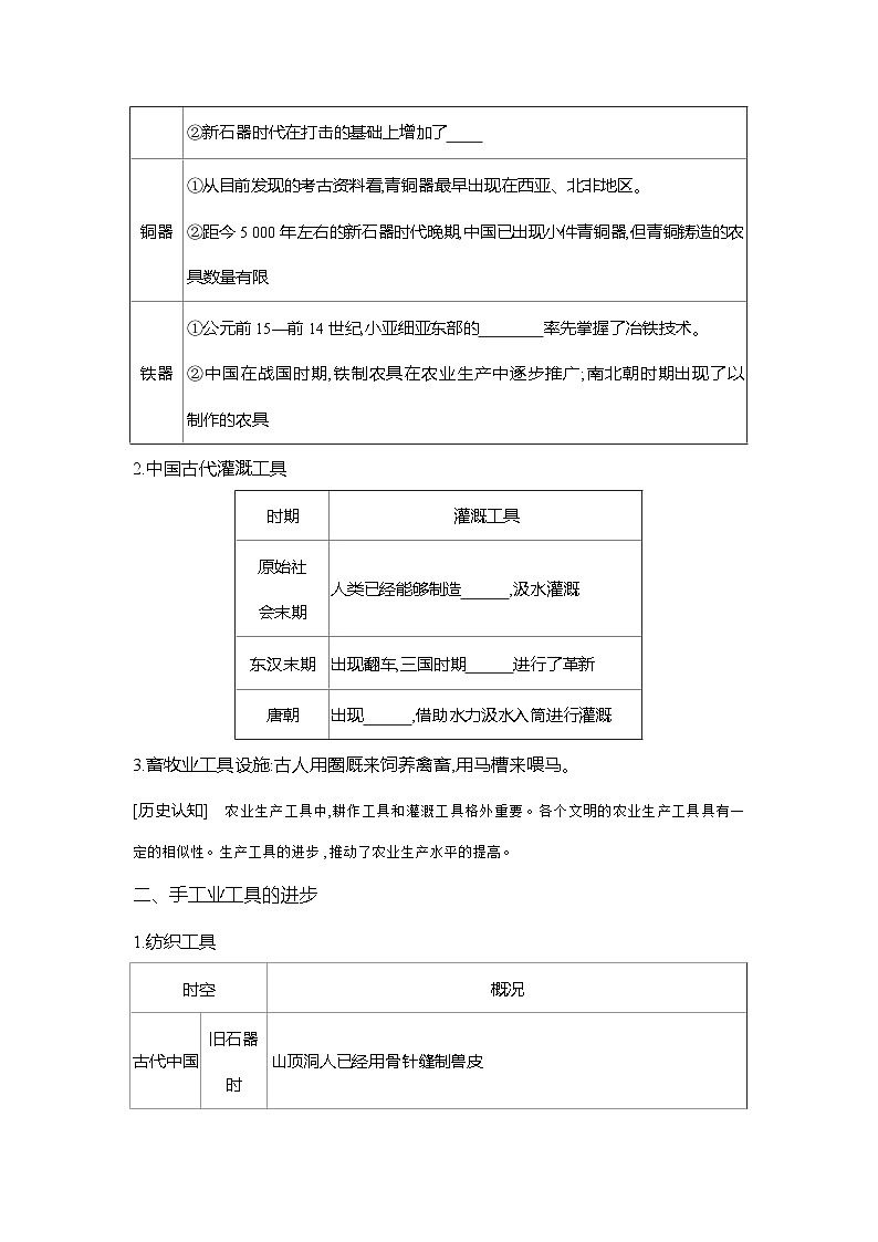 高二历史(统编版)选择性必修2导学案第4课古代的生产工具与劳作(Word版附解析)第2页