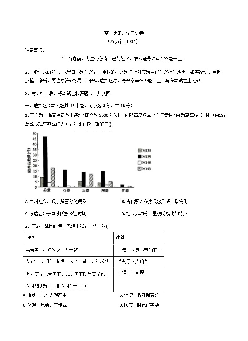 河南省驻马店市县区一中联考2025-2026学年高三上学期开学考试历史试题(含答案)第1页