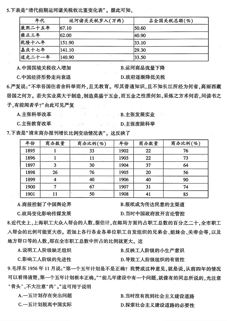 河南省信阳市2025届高三上学期第二次教学质量检测-历史试卷(学生版)第2页