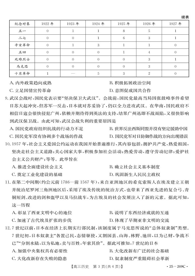 湖北省十堰市2025年高三上学期一月调研考试-历史试题(含答案)第3页