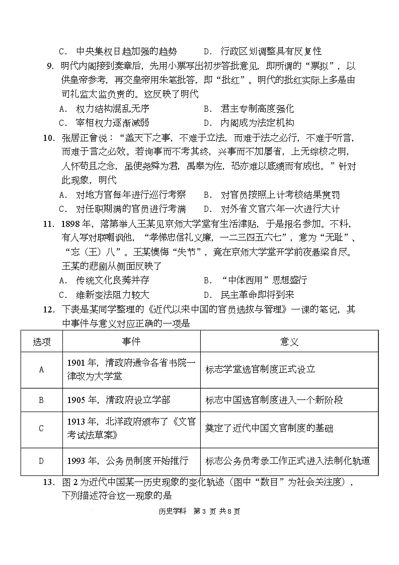 陕西省西安中学2025-2026学年高二上学期第一次综合评价+历史第3页