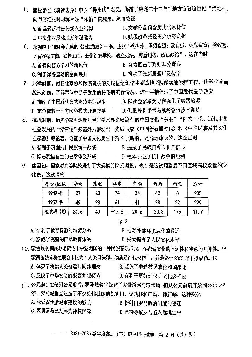 江西省赣州市2024-2025学年度第二学期高二年级期末考试历史试卷+答案第2页
