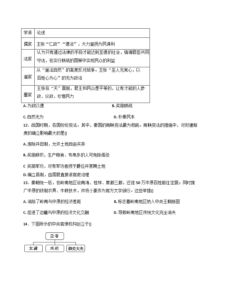 福建省泉州市剑影实验学校2025-2026学年高一上学期第一次月考历史试卷(含答案)第3页