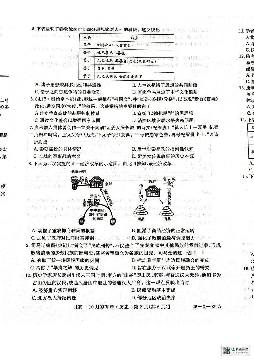 山西省大同市2025-2026学年高一上学期10月夯基考历史试题(月考)第2页