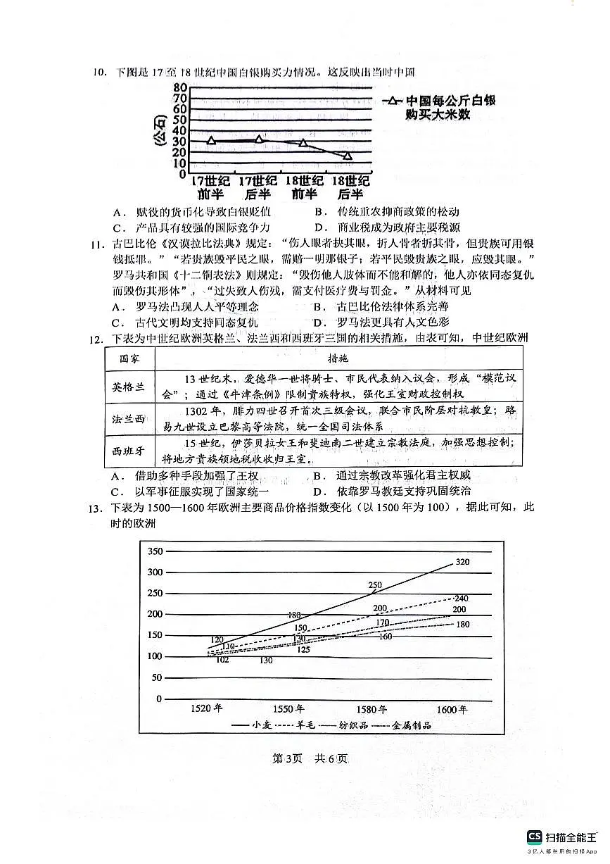 四川省绵阳南山中学2026届高三上学期10月一诊热身考历史试题+答案第3页