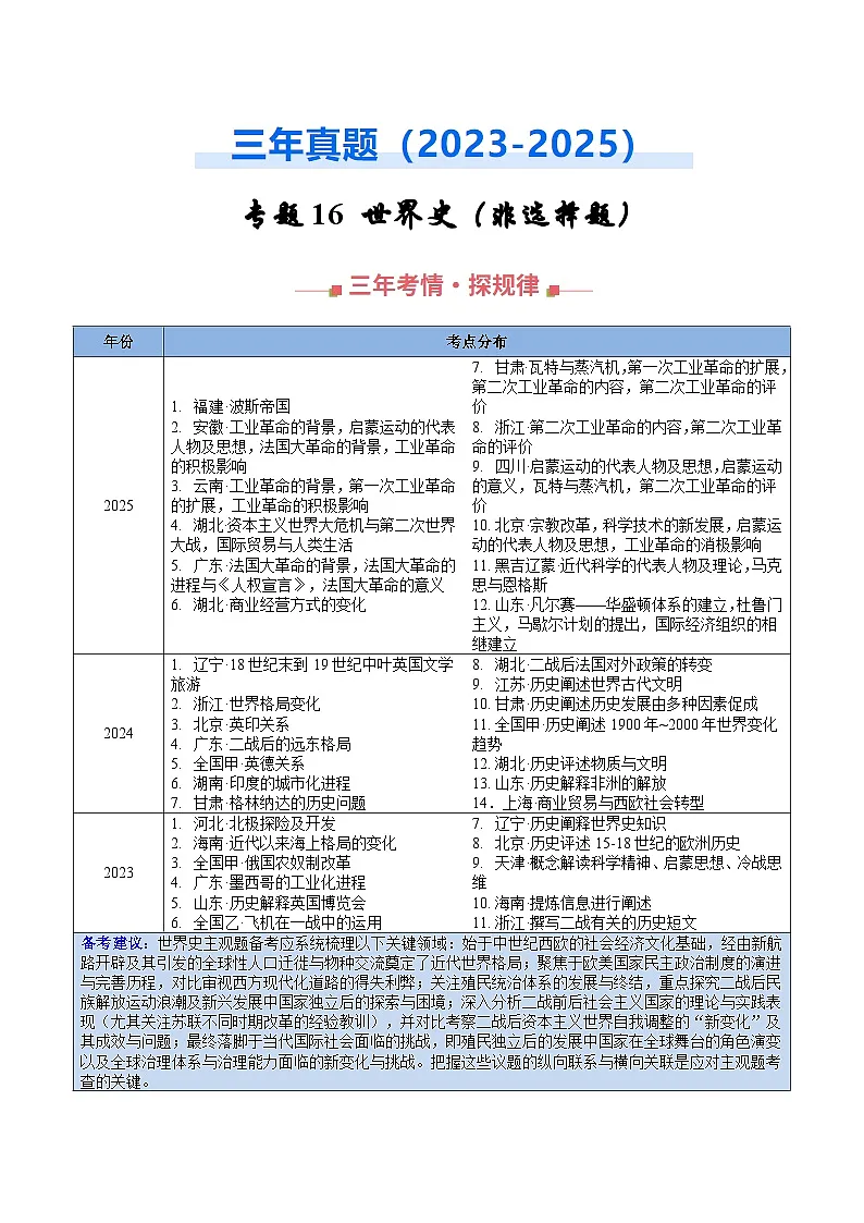 专题16 世界史·非选择题 Word版含解析第1页