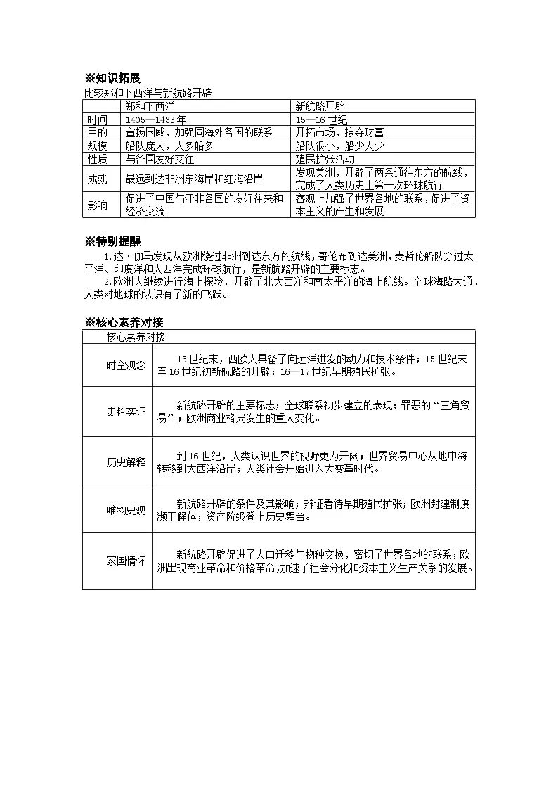 统编版高中历史纲要下册 第6课 全球航路的开辟 学案第2页