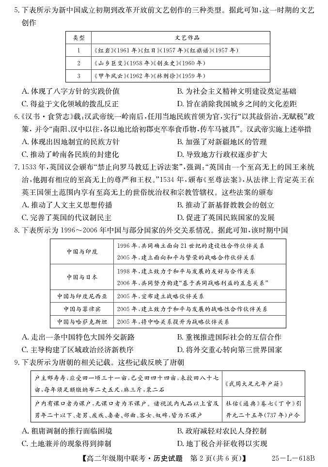 安徽省宿州市砀山县七校2024-2025学年高二下学期期中考试历史试题第2页